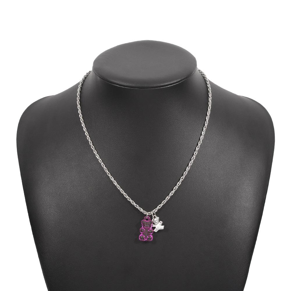N9666 Jewelry Retro Twist Chain Simple Necklace Resin Alloy Cute Sweet Bear Necklace