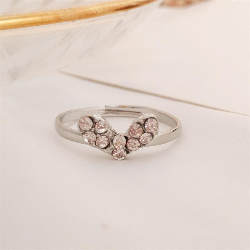 63 Retro Full Diamond Shiny Love Peach Heart Ring Love Diamond Ladies Tail Ring Ring Ring