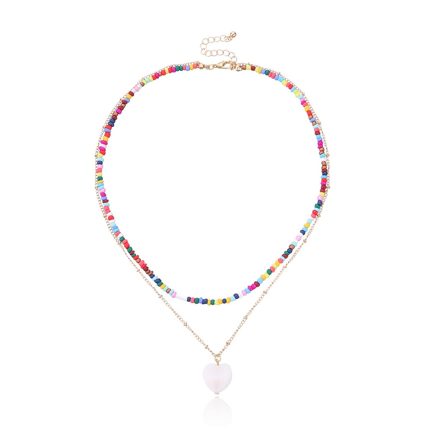 Jewelry Fashion Colorful Rice Beads Heart Shell Necklace Women's Double Layer Versatile Personality Handmade Necklace