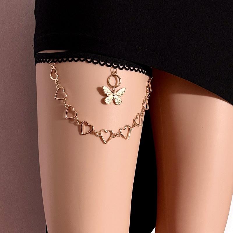 Jewelry Butterfly Pendant Hollow Love Leg Chain Female Lace Elastic Sexy Thigh Ring Body Chain