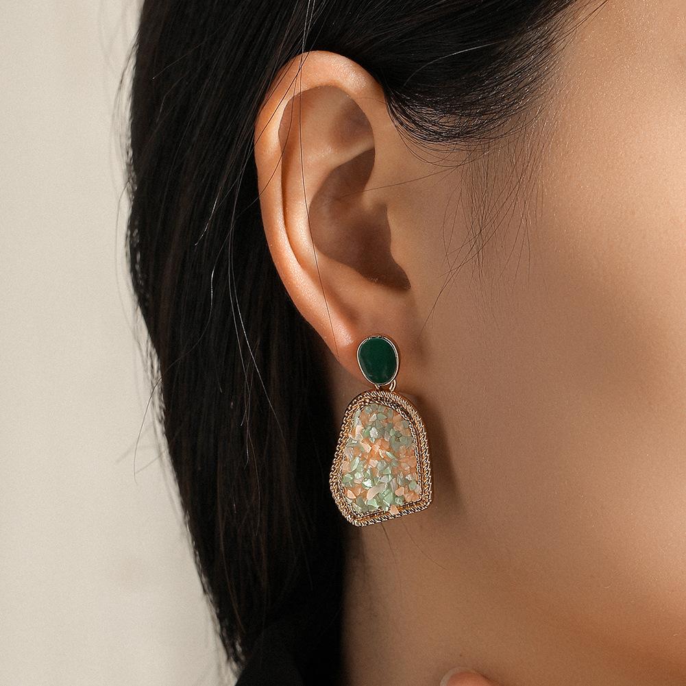 Dongdaemun Retro Irregular Geometric Gravel Earrings French Temperament Color Stone Earrings Female Jewelry
