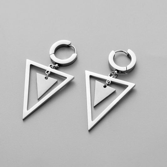 Trendy fashion independent design men's creative simple stainless steel triangle personality earrings earrings