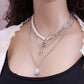 Jewelry Imitation Pearl Inlaid Gemstone Multilayer Necklace Retro Temperament Embossed Round Card Two-piece Necklace