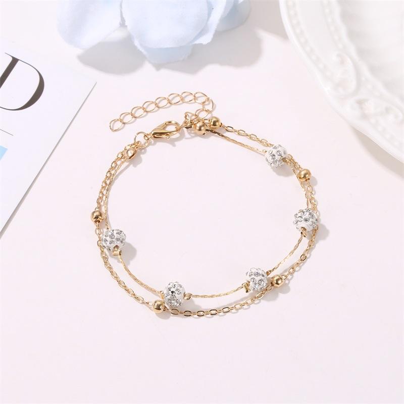 Fashion double layer anklet Shambhala diamond ball crystal anklet women's multi-layer simple double-layer beach anklet