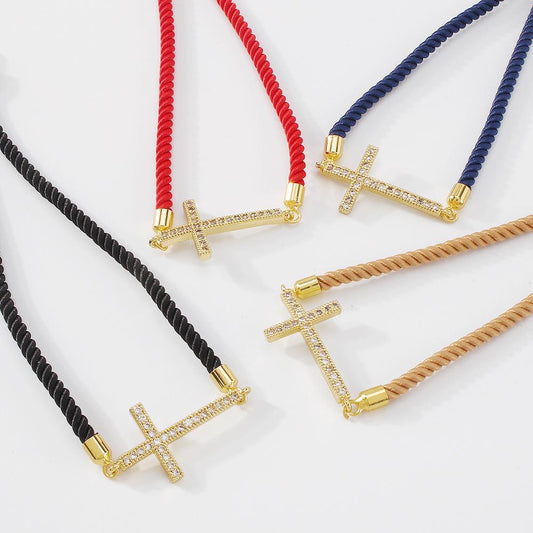 ZB4 Zircon Simple Bracelet Cross Copper-plated Fashion Trendy Jewelry Adjustable Design Hand Strap