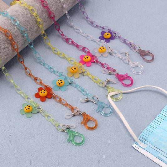 Children's anti-lost mask lanyard chain cartoon smiling face flower glasses chain mask lanyard dual-use