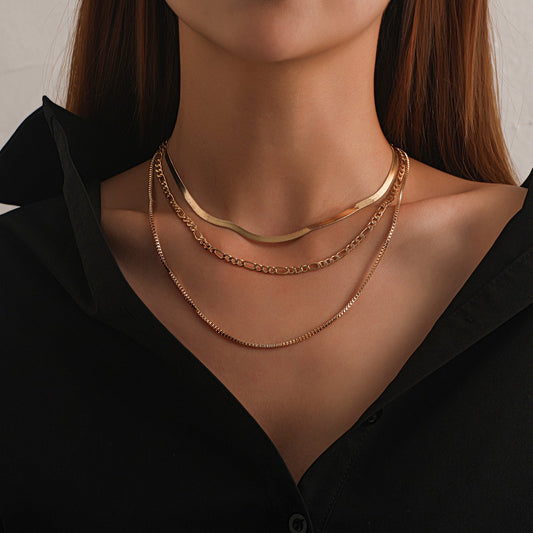 Jewelry Hip Hop Geometric Exaggerated Multilayer Necklace Female Fashion Punk Popular Short Necklace Necklace