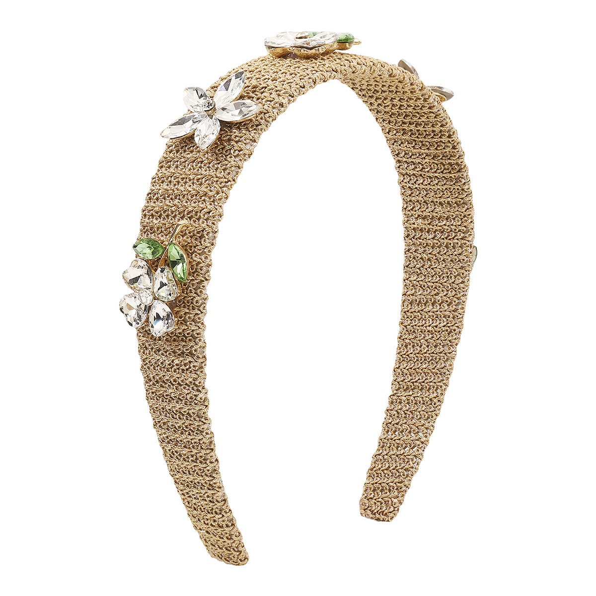 F495 Ethnic retro wide-brimmed creative braided hair hoop imitation pearl flower rhinestone French gentle head hoop for women
