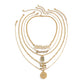 Jewelry retro alphanumeric multi-layer embossed necklace female heavy industry metal gemstone stacking necklace