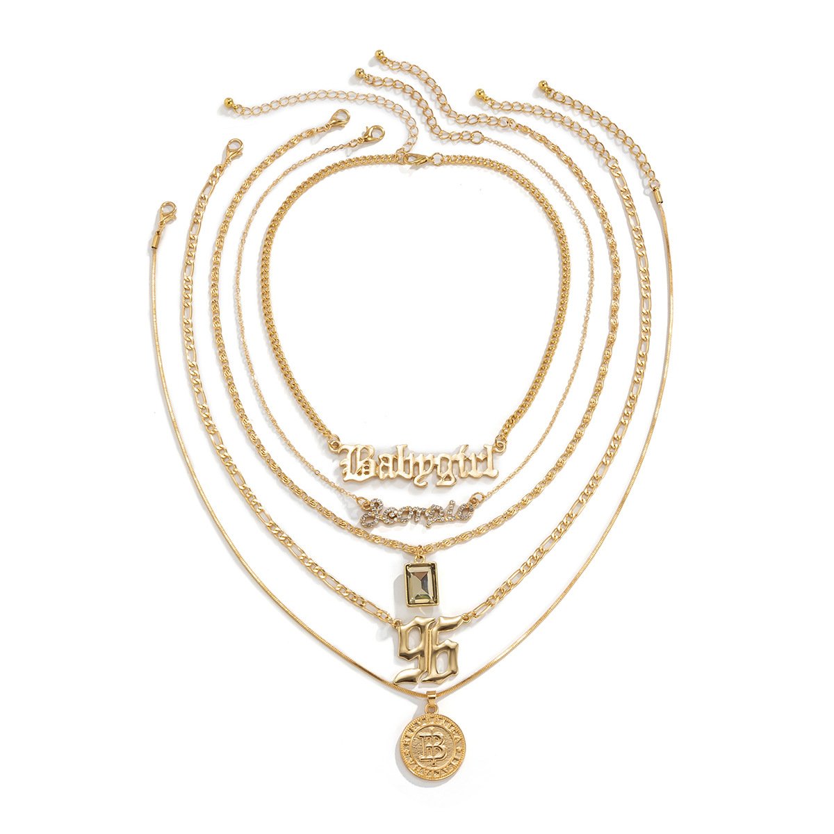 Jewelry retro alphanumeric multi-layer embossed necklace female heavy industry metal gemstone stacking necklace
