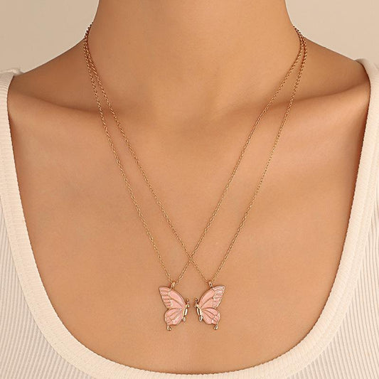 Drip Oil Double Fight Butterfly Necklace Ins Creative Butterfly Friendship Set Clavicle Chain Girlfriend Gift