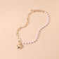 Jewelry Stereo Glossy Peach Heart Pendant Necklace Asymmetrical AB Style Pearl Small Hole Chain Necklace