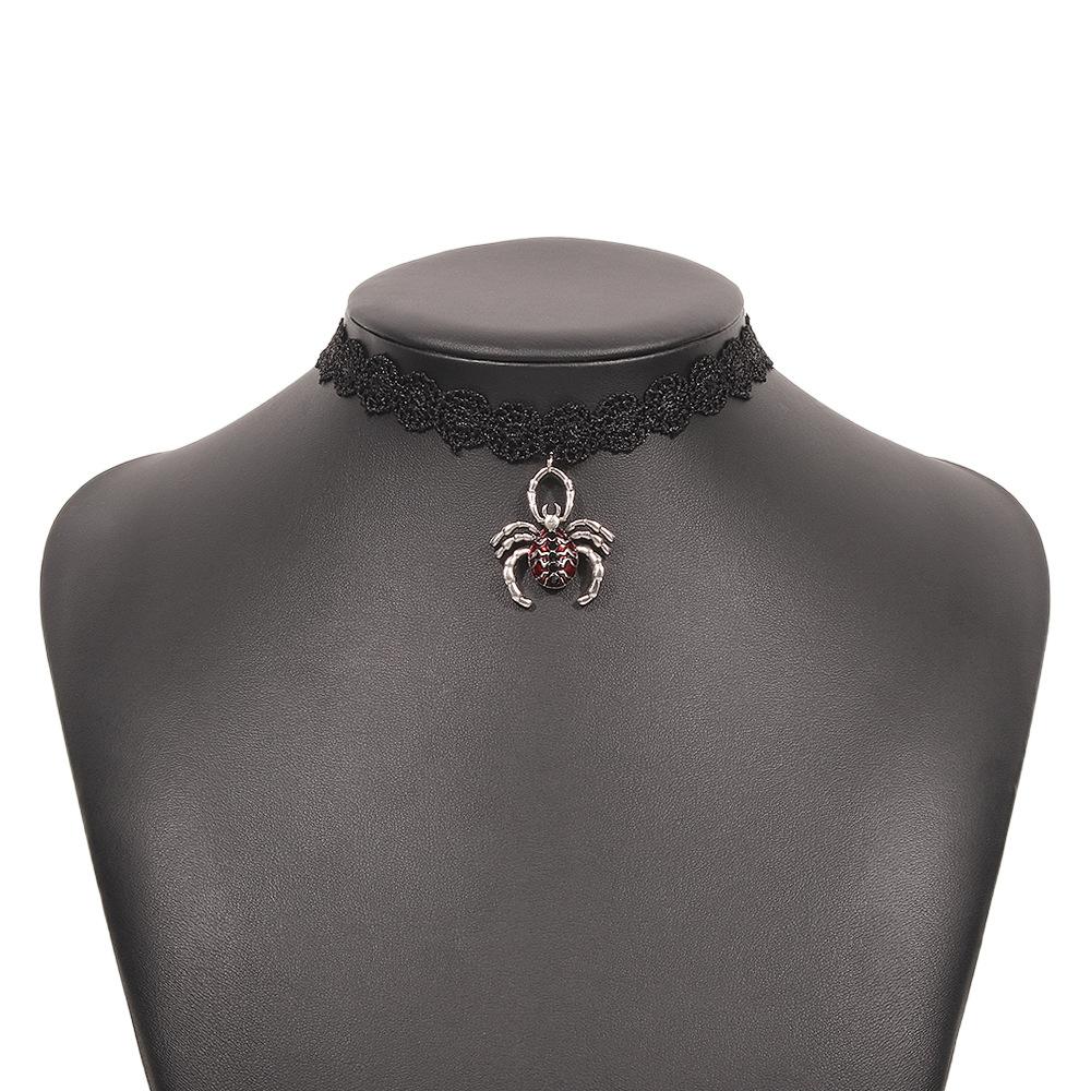 N9237 short collar choker lace creative spider pendant necklace Halloween carnival personality necklace