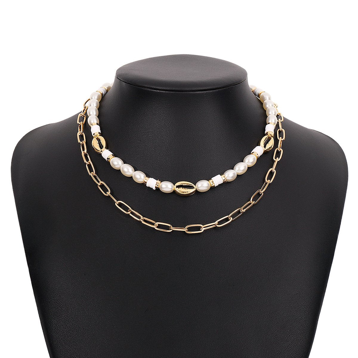N1351 Elegant Retro Ethnic Necklace Pearl Shell Chain Multi-element Necklace Exaggerated Necklace