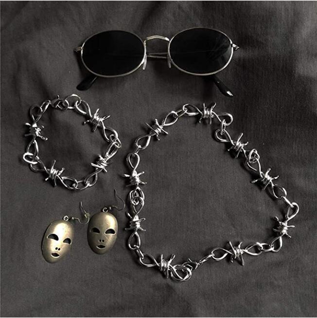 Personality hip-hop indifferent prickly thorns necklace earrings bracelet pants chain suit