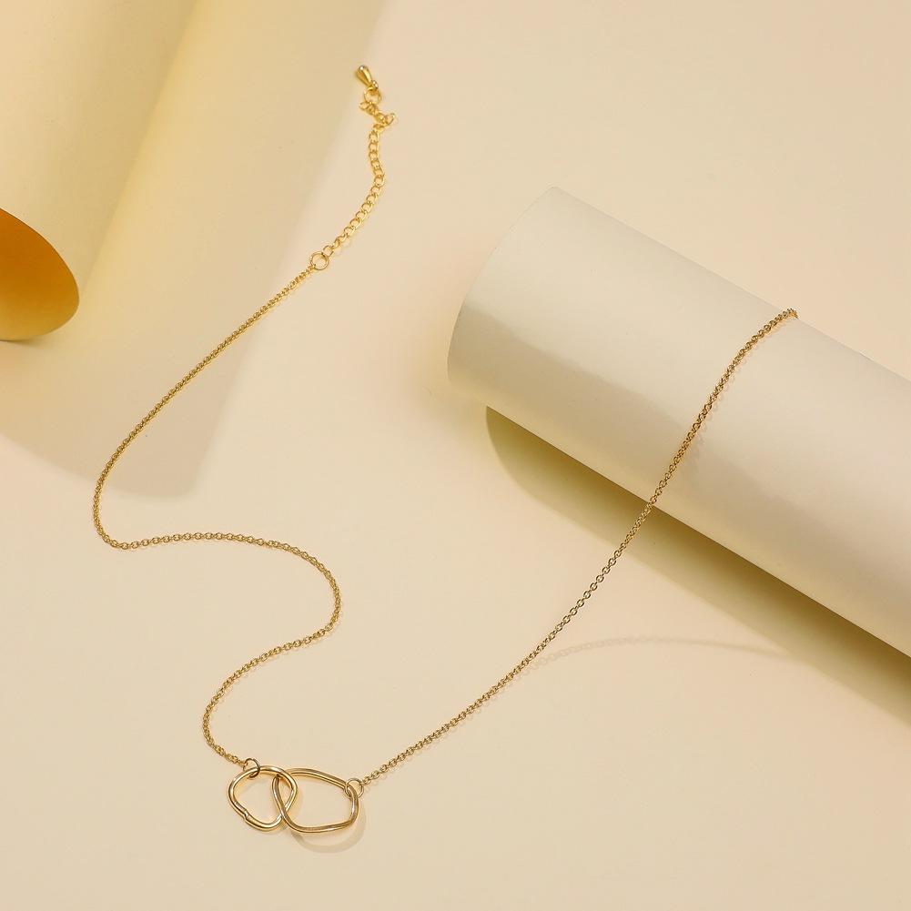 INS fashion simple irregular size circle double ring interlocking necklace street fashion jewelry
