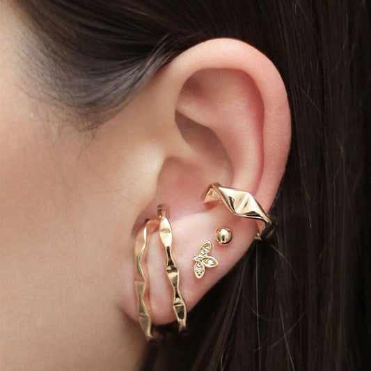 Retro temperament geometric ear clip set metal earrings without earrings four-piece set personality simple c-shaped earrings