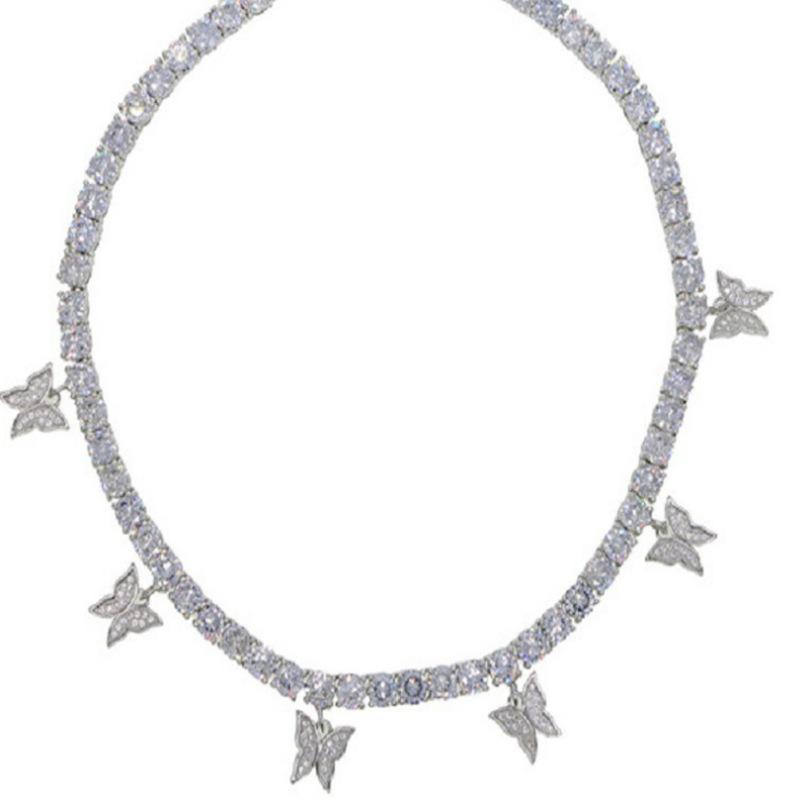 Tide brand hip-hop large shiny zircon butterfly pendant necklace female INS same style insect necklace jewelry