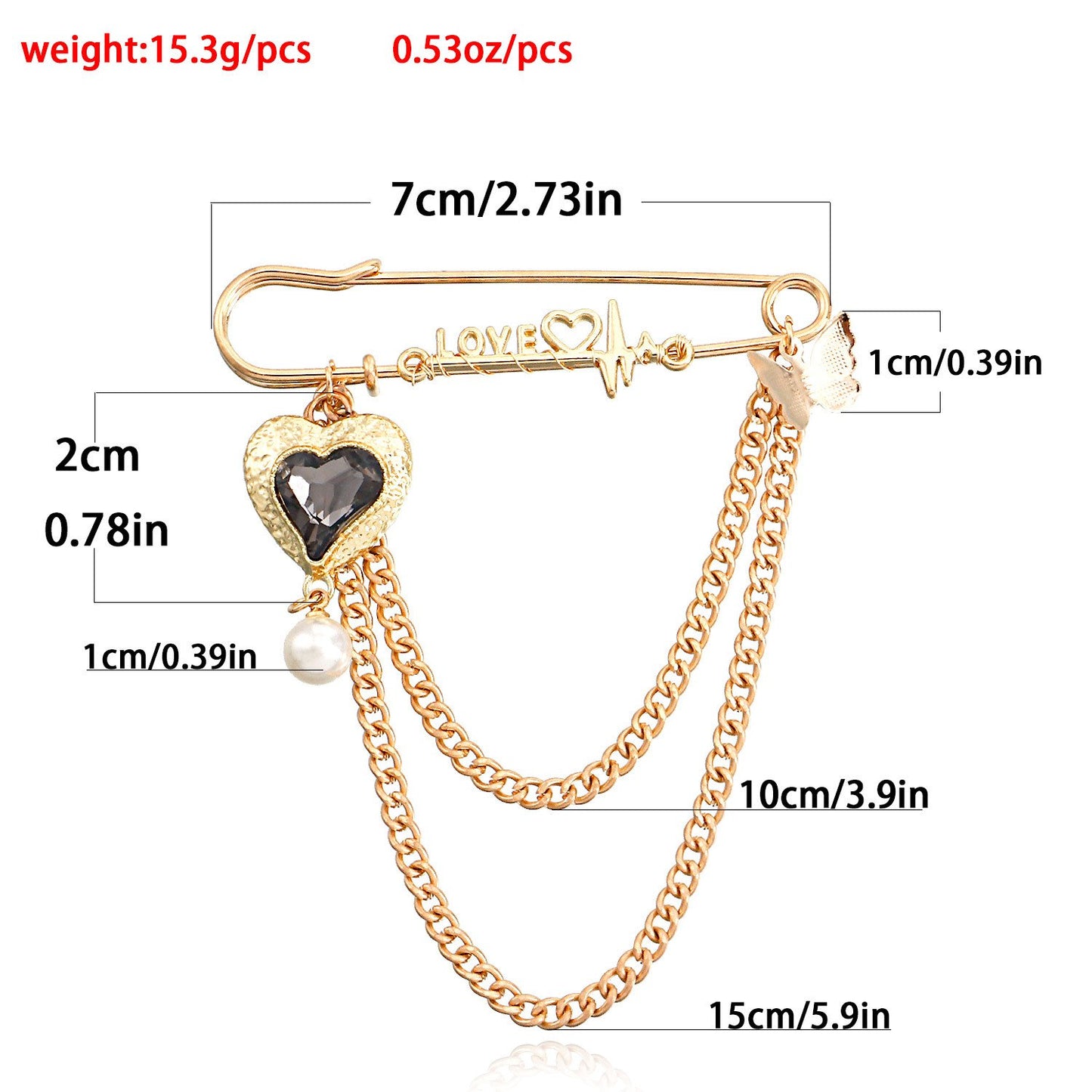 Jewelry ins long tassel black zircon love pendant brooch accessories women's clothing pendant