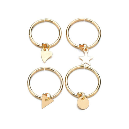 Iron Star Peach Heart Round Triangle Pendant Ring Fashion Simple 4-piece Ring Accessories