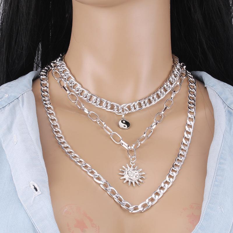 Sun flower necklace ins cold dripping oil Tai Chi decorative clavicle chain personality exaggerated necklace