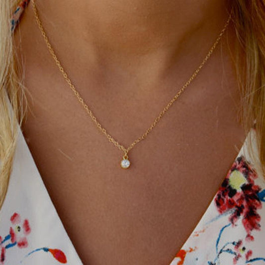 Simple fashion one crystal diamond short necklace clavicle chain