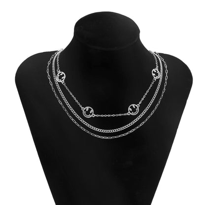 Jewelry Sweet Cool Cross Geometric Chain Necklace Spice Girl Hollow Smiley Face Set Necklace Female