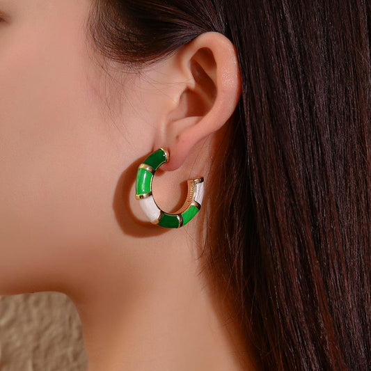 Fashion Earrings Creative Colorful C-shaped Stud Earrings Fashion Metal Bamboo Oil Drip Earrings