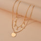Fashion Double Layer Disc Pendant Necklace Ladies Vintage Rhinestone Necklace Jewelry Accessories
