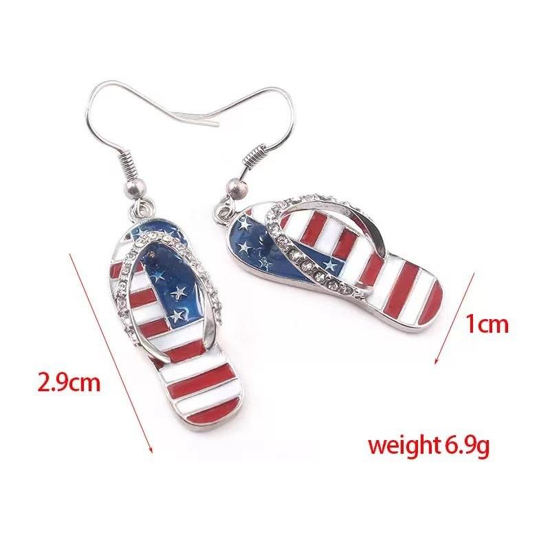 American Flag Diamond Small Slipper Earrings Women's Fashion Personality Drip Oil Alloy Small Earrings