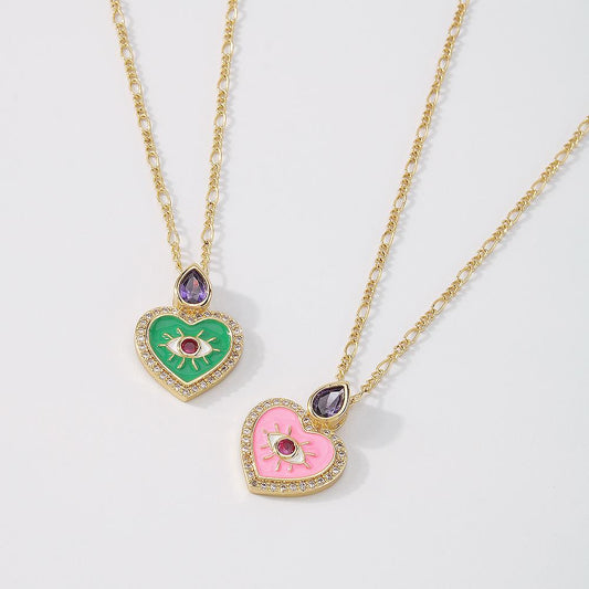 ZN94 Simple Necklace Retro Evil Eye Zircon Necklace Love Drip Oil Exaggerated Fashion Necklace