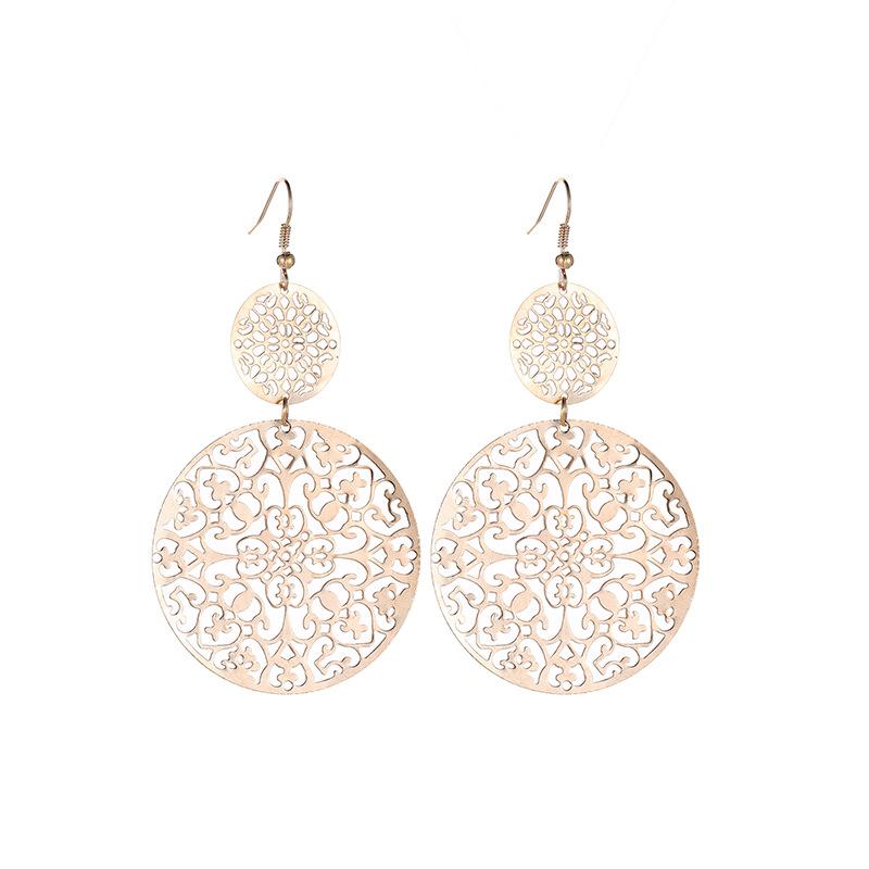 Fashion Earrings Retro Hollow Disc Frosted Earrings Palace Ethnic Carved Earrings