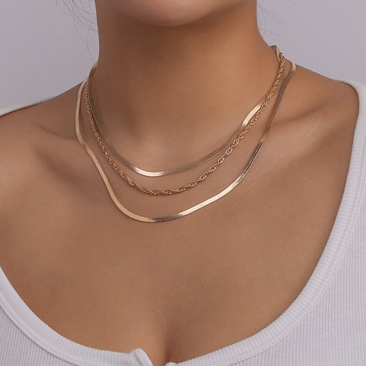N1142 Simple multi-layer snake bone necklace retro punk metal necklace cold geometric temperament necklace