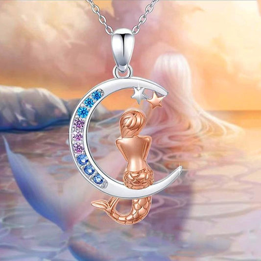 Jewelry Mermaid Pendant Necklace Female Niche Design Sense Star Moon Clavicle Chain Jewelry