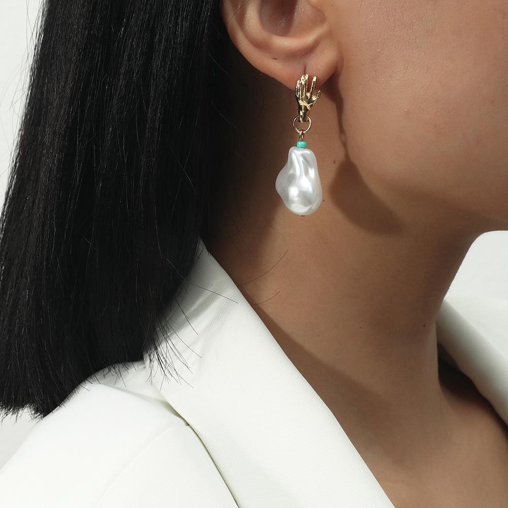 Design palm earrings temperament baroque irregular pearl pendant personality simple jewelry