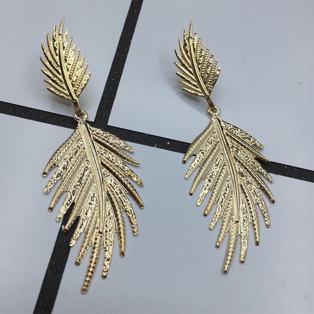 Summer cool geometric double leaf earrings night party exaggerated atmosphere jewelry
