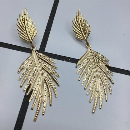 Summer cool geometric double leaf earrings night party exaggerated atmosphere jewelry