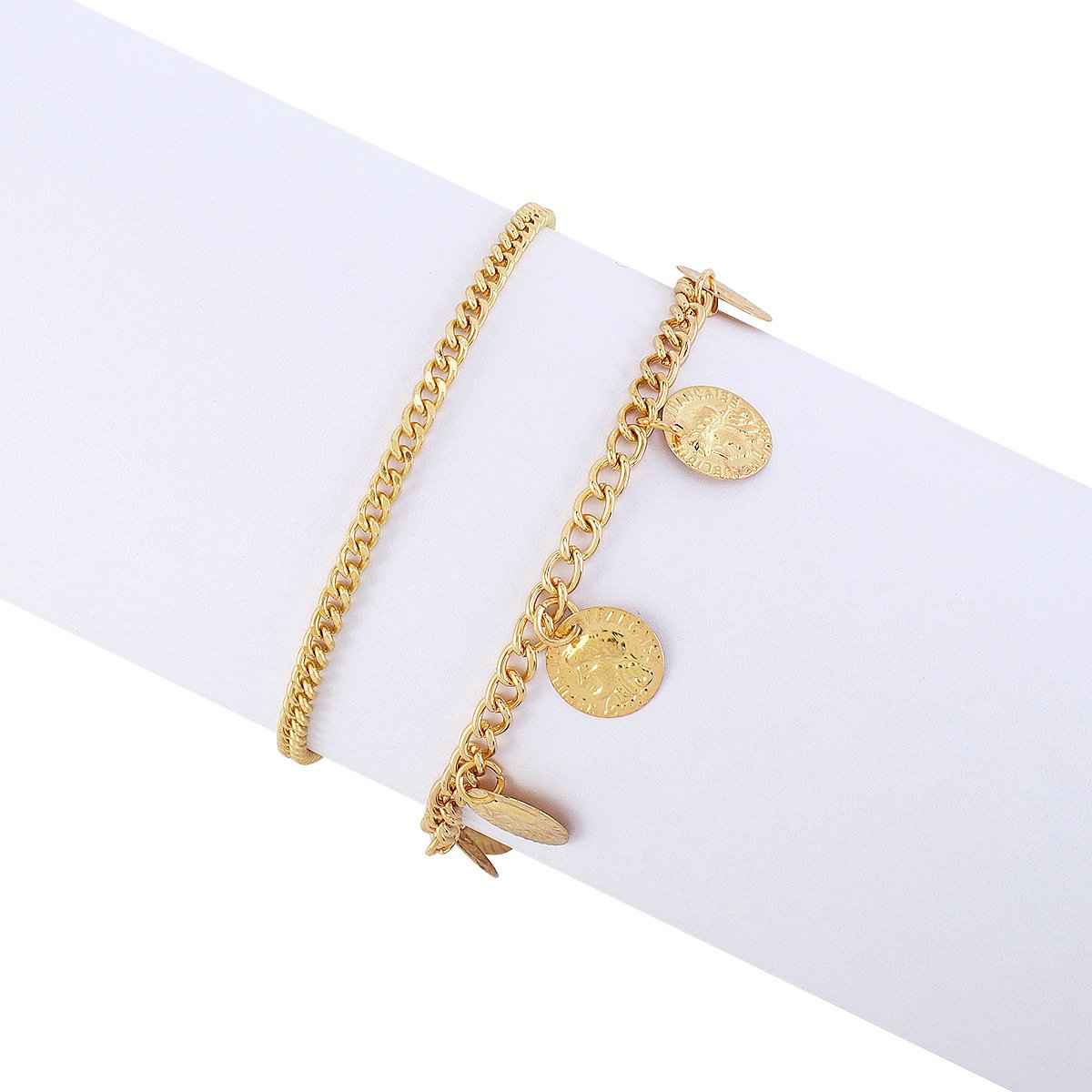 A129 Folding Chains Fashion Foot Ornament Disc Beauty Head Simple Metal Exaggerated Geometric Anklet Women