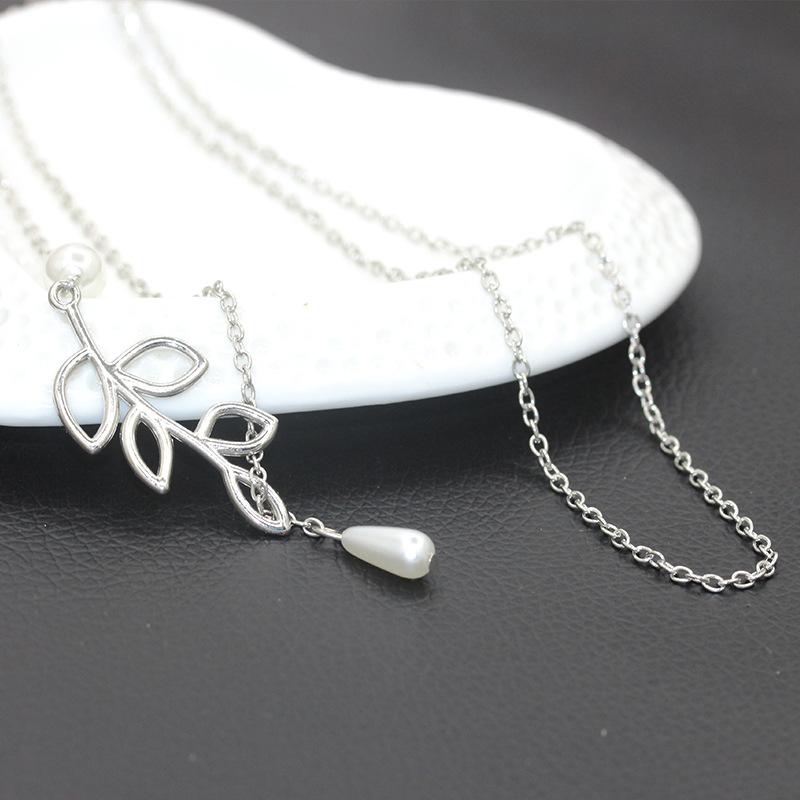 Fashion personality leaf pearl water drop necklace collarbone chain girls jewelry