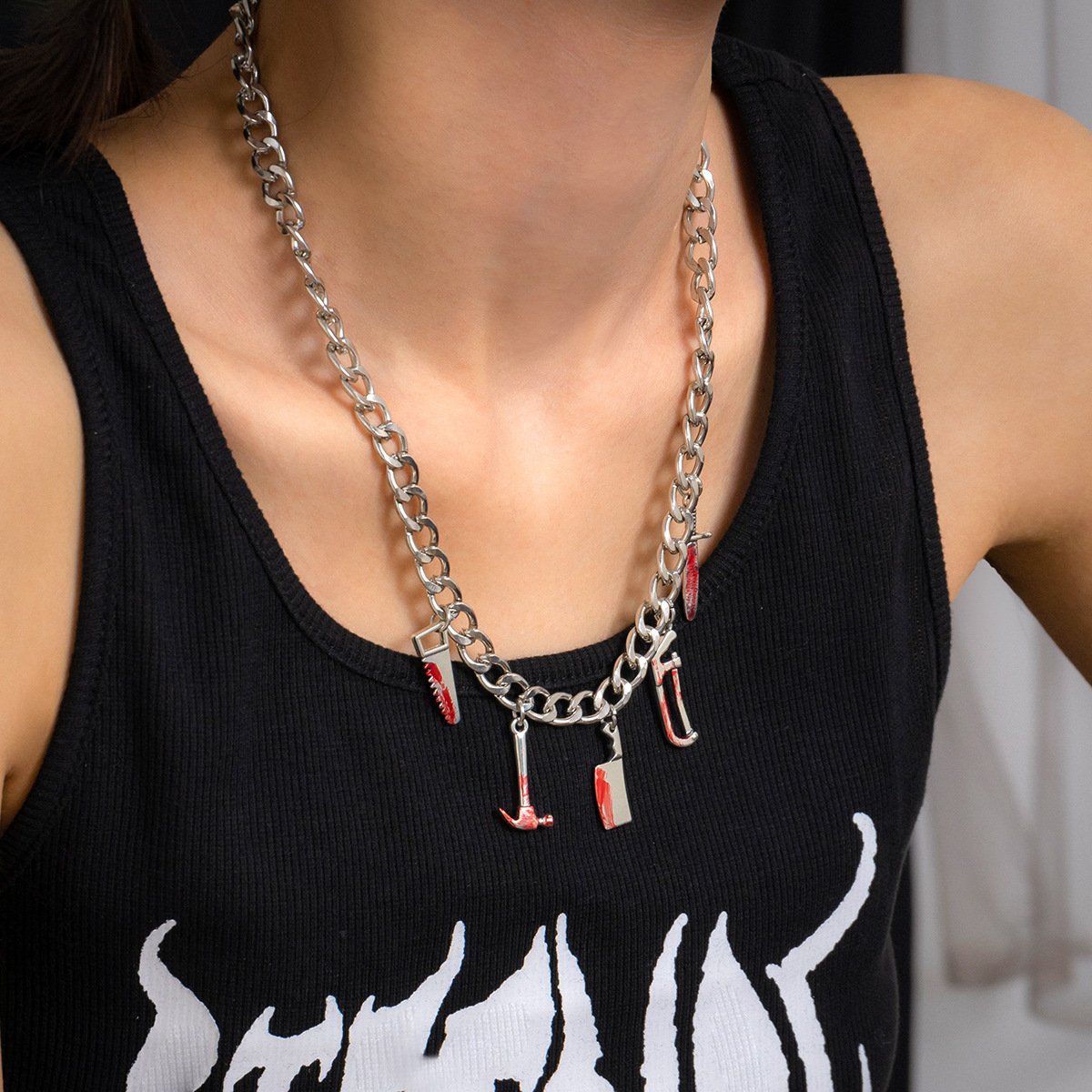 Jewelry Gothic Dagger Ax Pendant Sweater Necklace Punk Halloween Funny Necklace Female