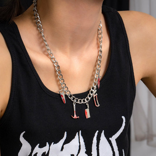 Jewelry Gothic Dagger Ax Pendant Sweater Necklace Punk Halloween Funny Necklace Female