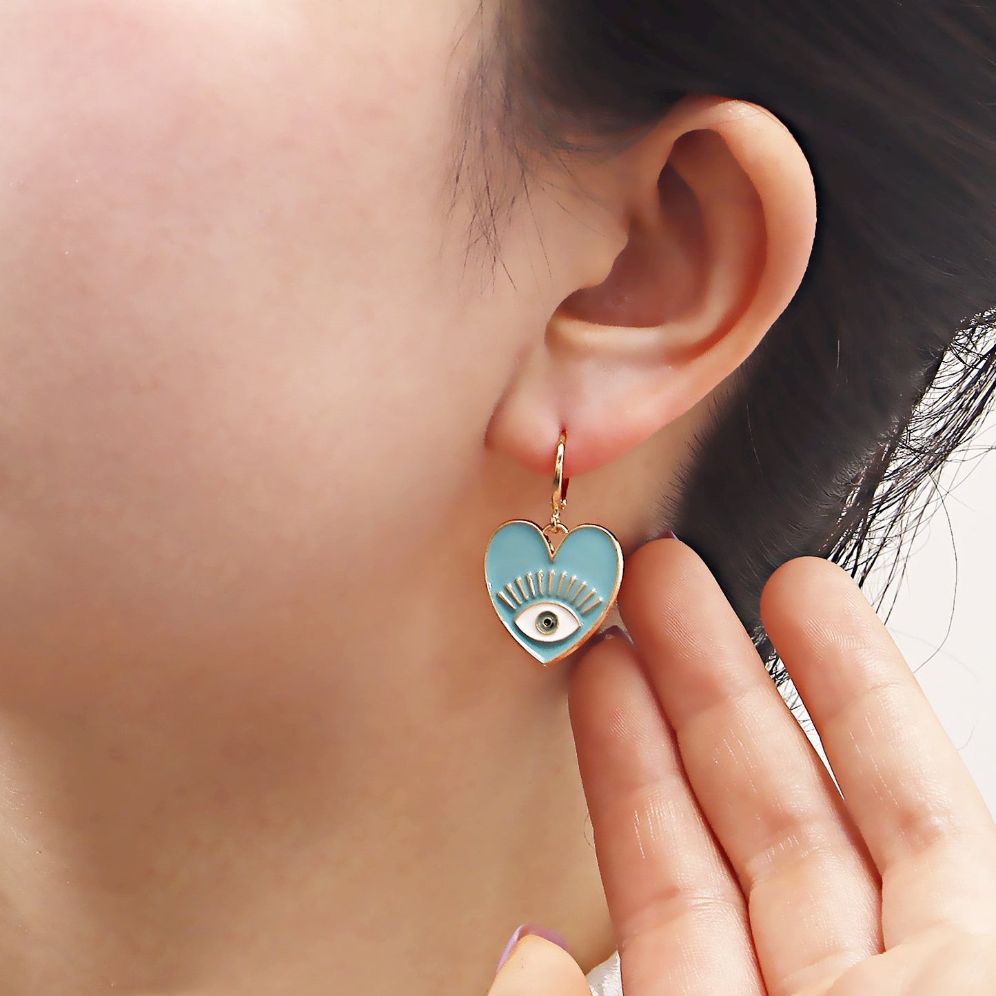 Jewelry ins color devil's eye heart-shaped pendant earrings female trendy cool eyes love earrings