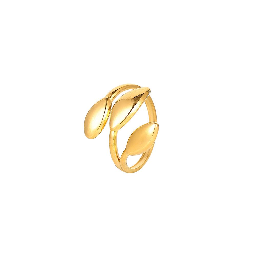 Simple niche design stainless steel leaf opening titanium steel ring ring jewelry female