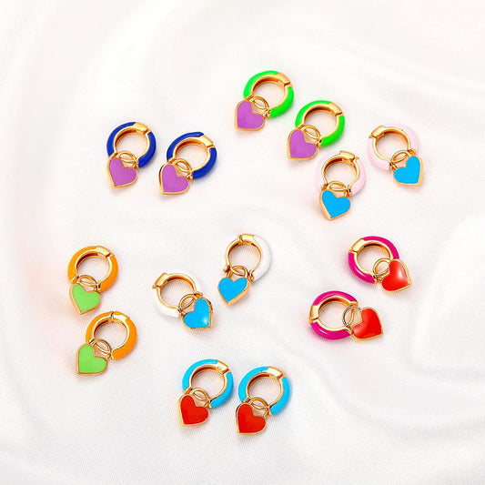 Fashion color geometric earrings simple alloy drop oil love ear buckle ins cold peach heart earrings female