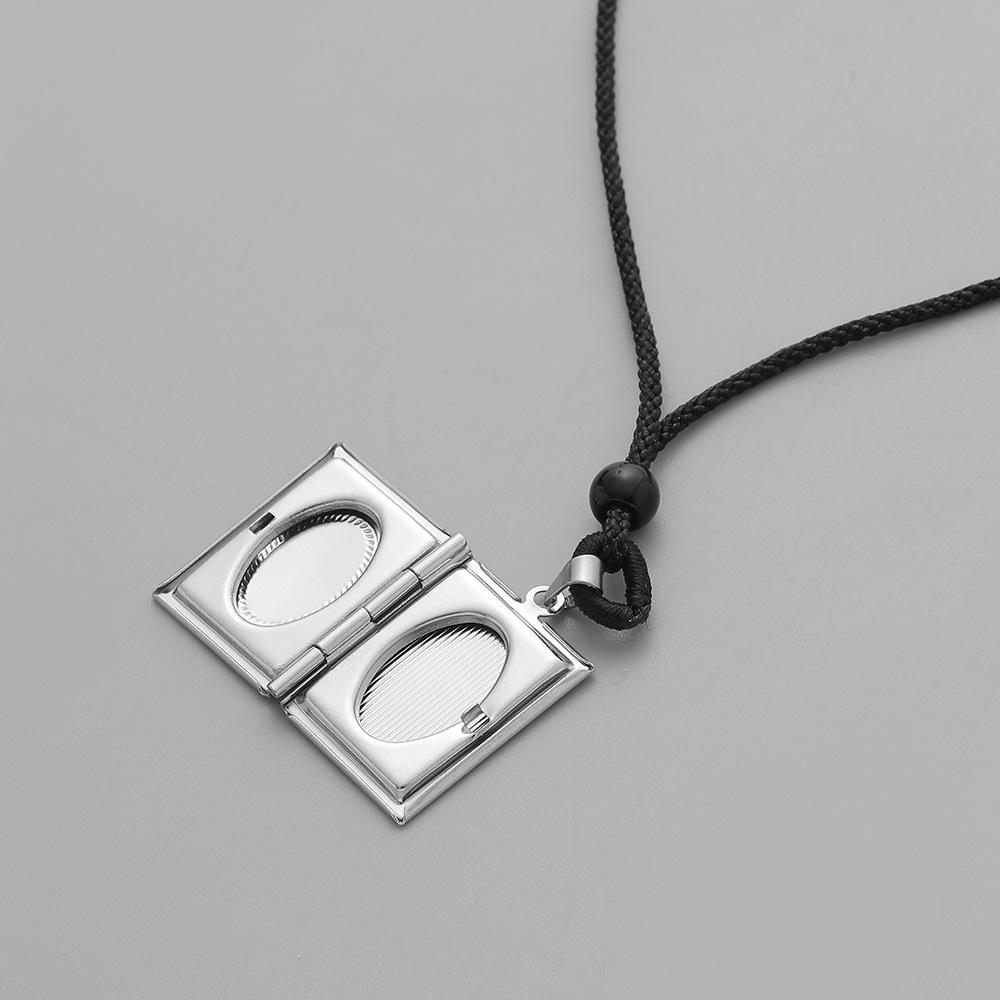 Fashion Men's Retro Versatile Stainless Steel Openable Square Photo Box Rope Necklace Sweater Chain