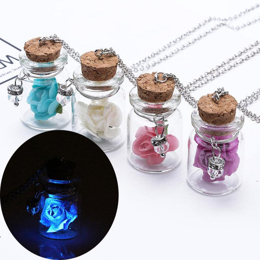 Fashion Beach Fresh Luminous Necklace Drifting Bottle Flower Luminous Jewelry Clavicle Chain