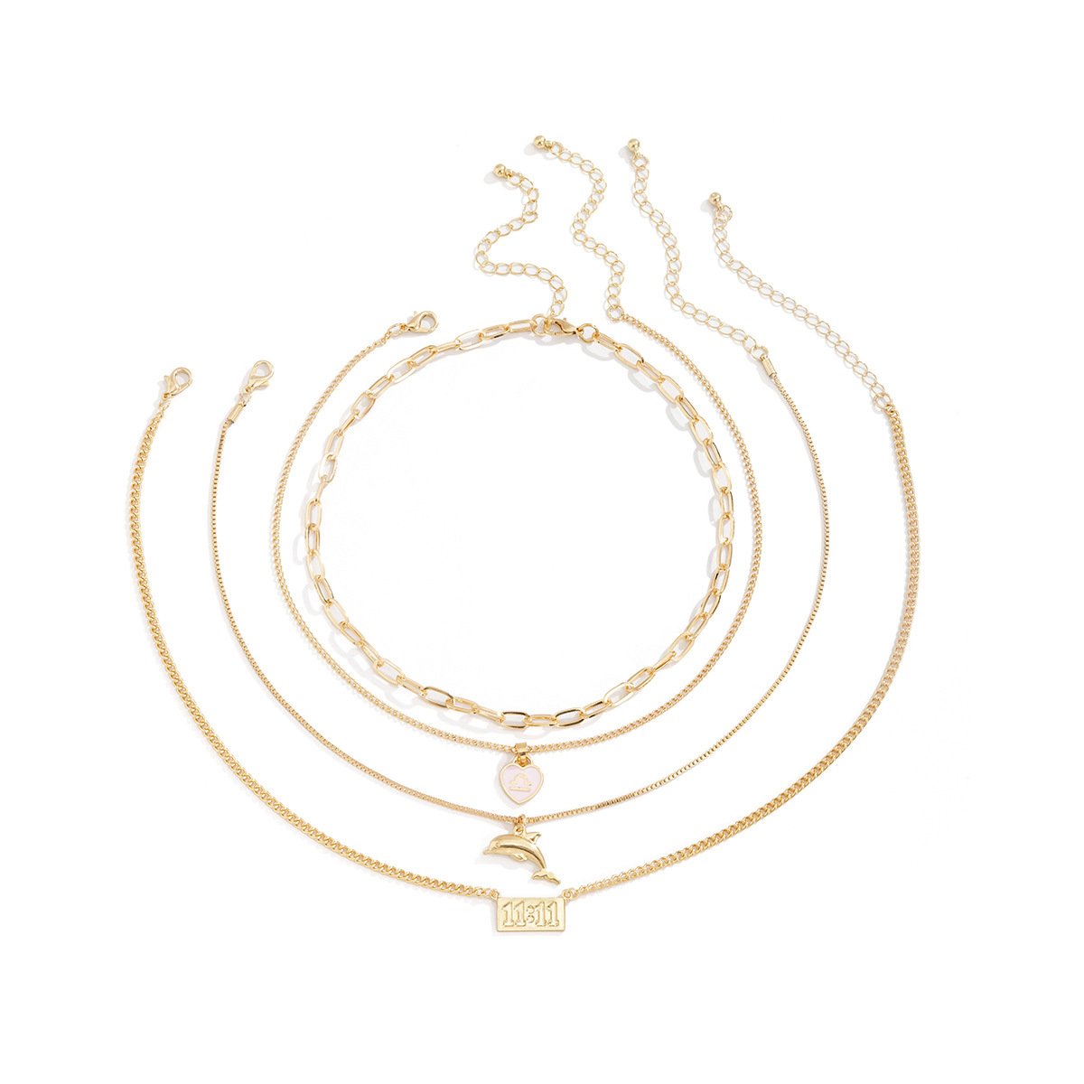 Jewelry Stacked Sweet Cool Digital Necklace Creative Heart-shaped Libra Constellation Whale Multi-layer Necklace Female