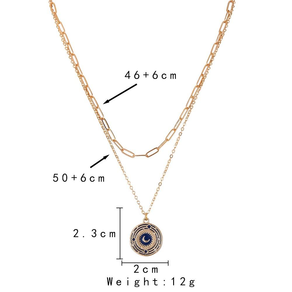 Light luxury niche design fashion trend double-layer round coin galaxy moon oil drop necklace versatile personality female
