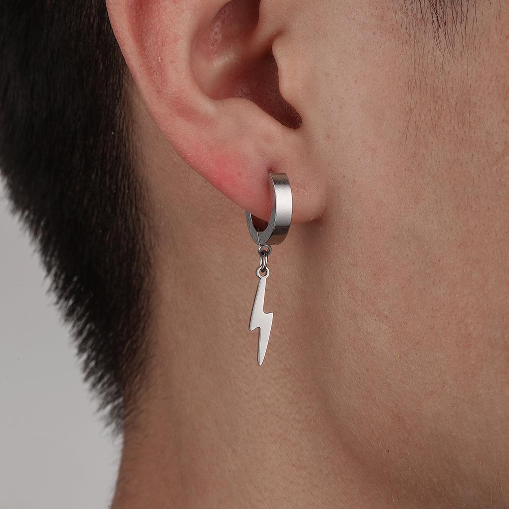 Trendy Men's Stainless Steel Asymmetrical Lightning Star Earrings Fashion Titanium Steel Jewelry Earrings Accessories