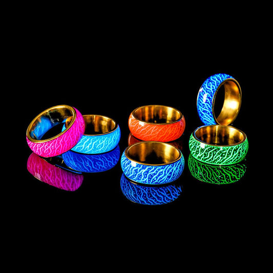 Fashionable original design simple stainless steel golden resin luminous forest crack creative ring